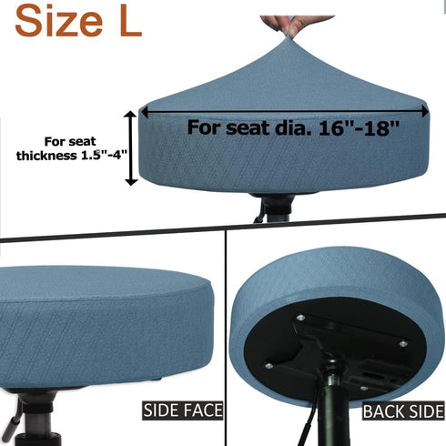 Dia.16-18" Blue-1 Count BUYUE Bar Stool Covers, Luxury Fabric Round Crease-Resistant Stretchy Washable Jacquard