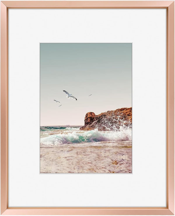Frametory 8x10 Metal Picture Frame with Mat for 5x7 Picture, Aluminum Photo Frame Collection in Rose Gold