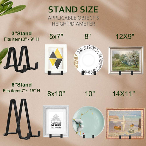 Plate Stands for Display, 3 Inch Plastic Easel Stand for Pictures, Decorative Plates, and Tabletop Art (Black)