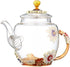 Teabloom Glass Blooming Tea Teapot for Women, Blue Rose Floral Teapot with Gold, 10.15oz/300ml Deep Coffee Color