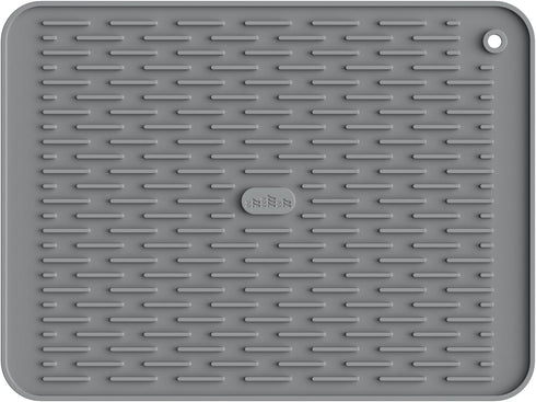 ME.FAN Silicone Dish Drying Mat for Kitchen Counter, Protection Pad for Sink, Refrigerator or Drawer, 16''×12'', Grey