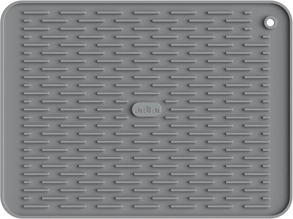 ME.FAN Silicone Dish Drying Mat for Kitchen Counter, Protection Pad for Sink, Refrigerator or Drawer, 16''×12'', Grey