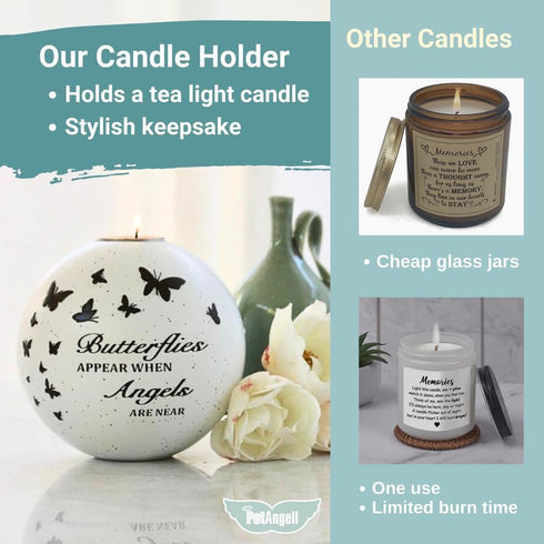 Butterfly Memorial Candle Holder - 5 x 5 Inch Sympathy Gift for Grief, Loss of Loved One, Remembrance