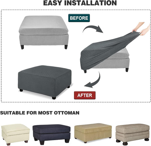 NeColorLife Ottoman Cover Square Large Ottoman Slipcover Stretch Footrest Stool Covers Furniture Protectors Washable