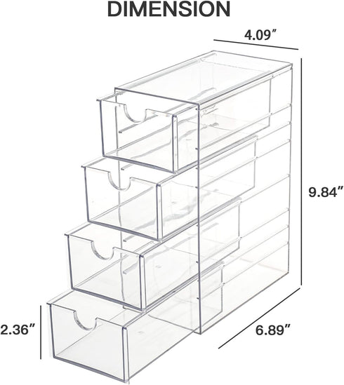 FABROK Clear Hair Accessory Organizer Box - 4 Drawer Compact Storage Set for Cosmetics, Glasses, Stationery, Stackable