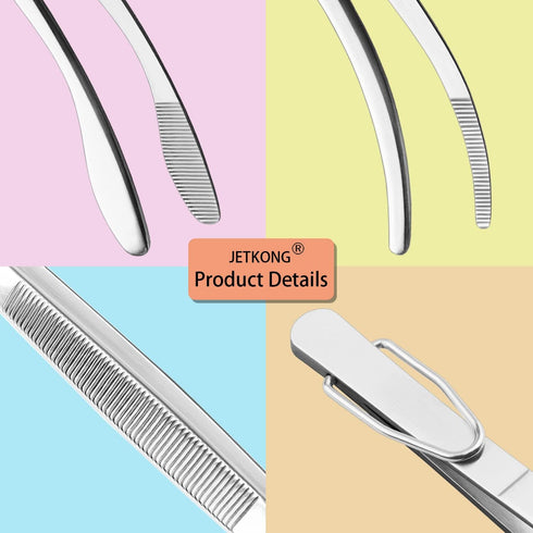 JETKONG 2 Pcs 12'' Curved Kitchen Tweezers: Stainless Steel Professional Chef Tongs for Cooking, BBQ (Silver)