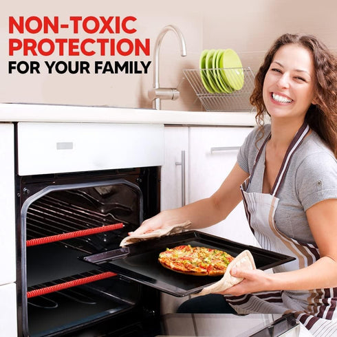 Oven Liners for Bottom of Oven Silver (2-Pack) with Oven Rack Shields (2-Pack), Large Oven Mat, Reusable & Heat