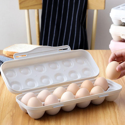 Egg Holder Refrigerator Storage Container, 12 Count Plastic Covered Egg Tray, Dozen-section Carrier Bin with Lid