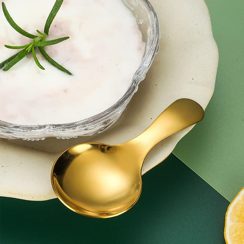 5PCS Stainless Steel Short Handle Spoon Set, Thickened Mini Round Spoons for Salt, Condiments, Dessert, Tea, Coffee
