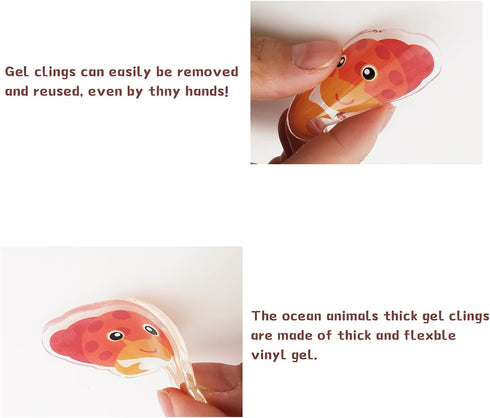 20 Pieces Sea Animals Gel Clings Decals for Toddlers, Kids, Adults - Removable Ocean Window Stickers for Home,