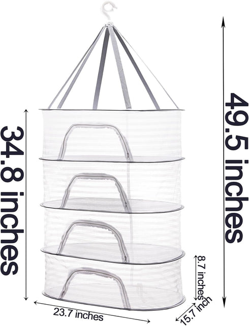 4 Coloch Layer Herb Drying Rack with Zipper, Hanging Mesh Net Collapsible Food Drying Fish Net Hanging Basket Dryer Net