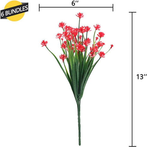 GREENRAIN 6 Bundles Red Artificial Lotus Flowers, UV Resistant Faux Plastic Plants for Garden Décor