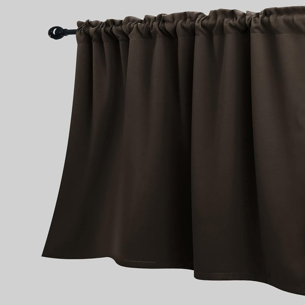 KOUFALL Blackout Valance Curtains for Living Room, Rod Pocket Valence Window Treatment - Chocolate Brown 52x18 Inch