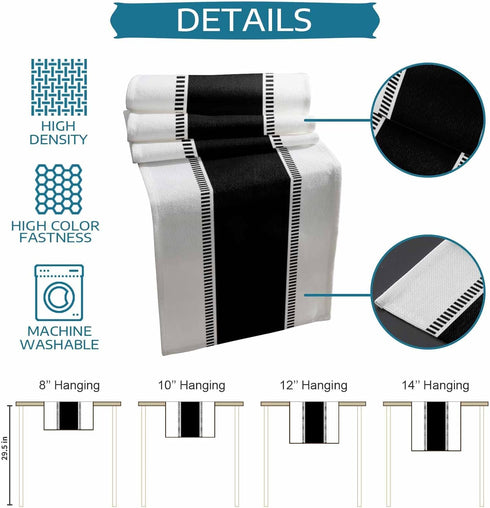 Futuregrace 90 inches Black and White Table Runners Long, Farmhouse Stripes Table Runner Bualap Dresser Scarves,Modern