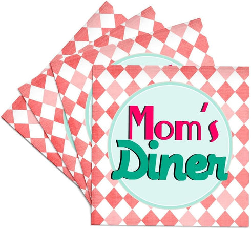 3dRose Moms Diner Sign on Red, Retro Hot Pink Turquoise Teal Blue, Set of 4 Coasters