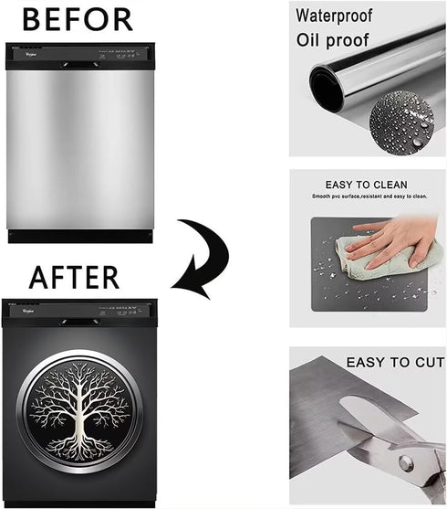 Stainless Steel Tree Dishwasher Magnet Cover Panel, Tree of Life Fridge Door Decal, 23" x 26" Magnetic Sticker