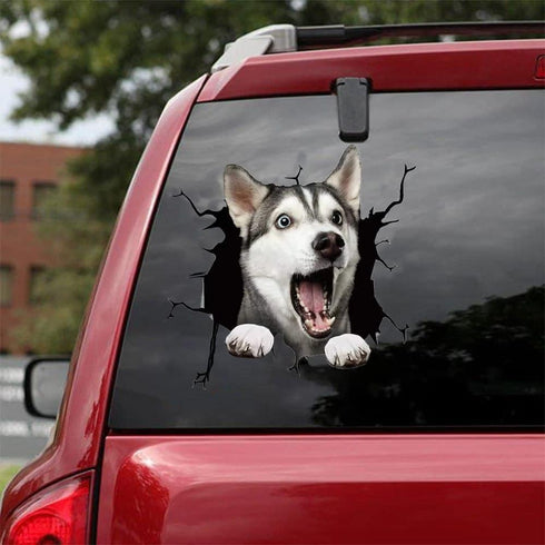 Dog Window Clings, Husky Crack Decals, 3D Static Stickers for Car and Home Decor, 2 PCS