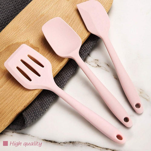 Set Collfa Rose Gold And Pink Kitchen Utensil Small Five-Piece Mini Silicone Kids Kitchen Tools Whisk Spatula Tongs