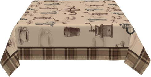 Verdiqor 54x72 Inch Brown Coffee Theme Rectangle Tablecloths, Waterproof Washable Table Cover for Party, Kitchen