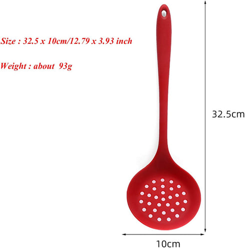 Silicone Skimmer Spoon Set 2, Non-Stick Cooking Slotted Colander Spoon Skimmer Strainer, Kitchen Sink Ladle Strainer Silicone Filter Spoon with Long Handle,Red and Black 32.5X10CM by W WBLD