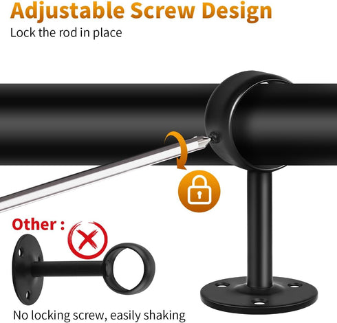 TOKPLNU Ceiling Curtain Rod Brackets, Heavy Duty Stainless Steel Holders, 3 Pack Black Rod Bracket Support