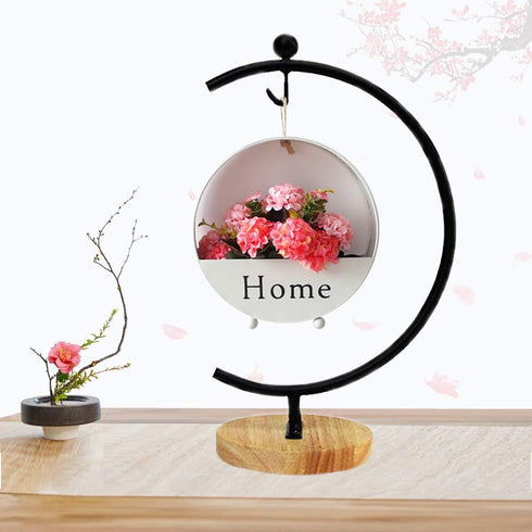 Ian Enterprises Ornament Display Stand Iron Pothook Stand for Hanging Glass Terrarium/Picture (Big G-Shaped Wood Base