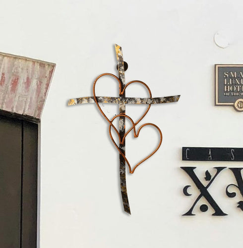 RELY+ Entwined Hearts Wall Cross, Metal 13 X 9 Inch, Entangled Heart Iron Wall Decor Gift for Living Room