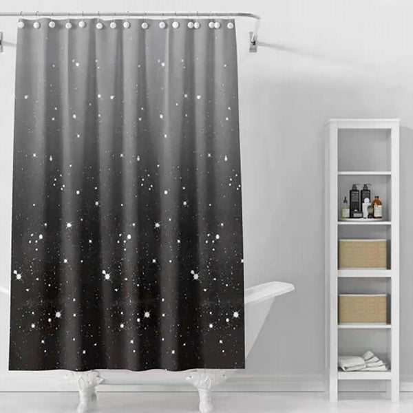 72 x 72 Black Star Shower Curtain Liner, Plastic Waterproof Lightweight Shower Liner with Grommet Holes & 3 Magnetic