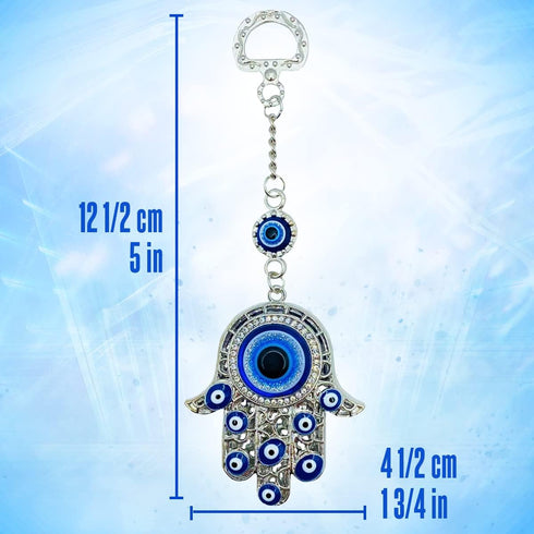 LUCKBOOSTIUM Hamsa Hand Amulet Pendant - Blue, White & Black Evil Eye Car Hanging Ornament