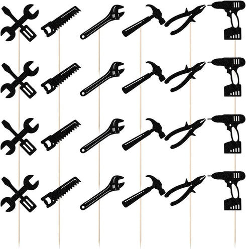 24PCS Tools Cupcake Topper, Construction Tools Cake Decorating for Boys & Men Birthday Party