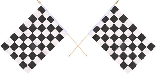 Beistle 12-Pack Black & White Checkered Rayon Flags, Finish Line Flags for Racing, 11" x 18"