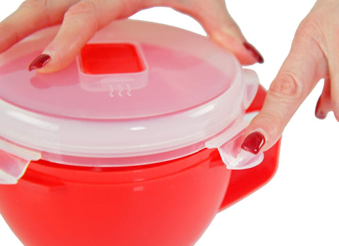 Home-X Microwave Soup Mugs with Lid - Set of 2, 32oz Capacity, BPA Free, Dishwasher Safe, Red