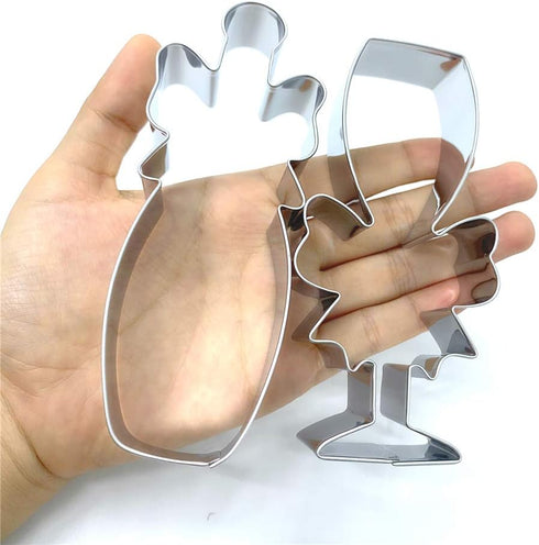 LILIAO Stainless Steel Champagne and Champagne Glass with Ribbon Cookie Cutter for Wedding/Engagement