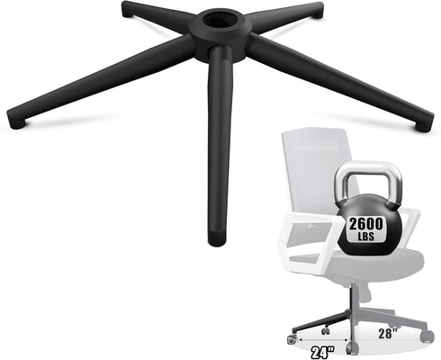 Sytopia 24''(60cm) Heavy Duty Office Chair Base Replacement, 2400Lbs Reinforced Metal Leg, Universal Caster, Matte Black