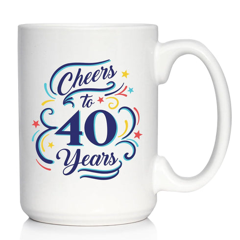Cheers to 40 Years Coffee Mug, Gifts for Women & Men, 40th Anniversary Party Decor, Large 15oz White Ceramic Mug