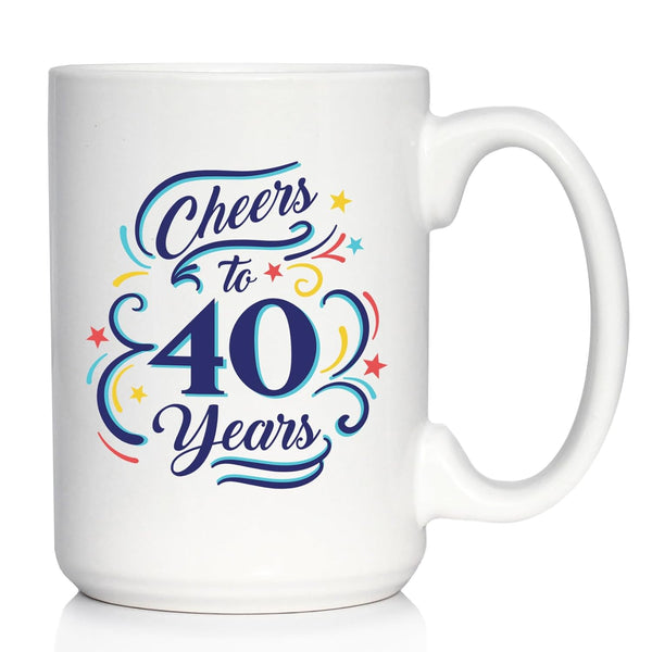 Cheers to 40 Years Coffee Mug, Gifts for Women & Men, 40th Anniversary Party Decor, Large 15oz White Ceramic Mug