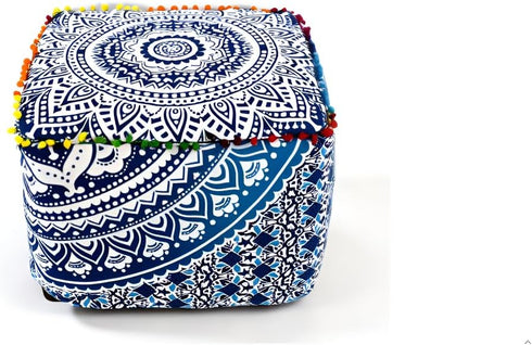 18X18X14 inches, CRAFT KALA Indian Square Patchwork Traditional Pouf Cover Indian Living Room Poufs Cover Decorative