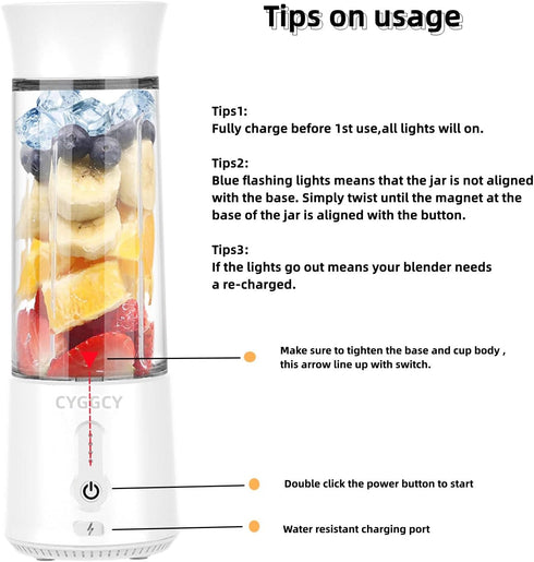 Portable Blender, Personal Blender for Shakes & Smoothies, Mini 17.6Oz Juicer Cup with 6 Blades, 4000mAh USB