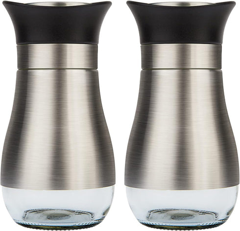 Evelyne 2-Piece Set Salt & Pepper Glass Shaker with Stainless Steel Cover and Tray