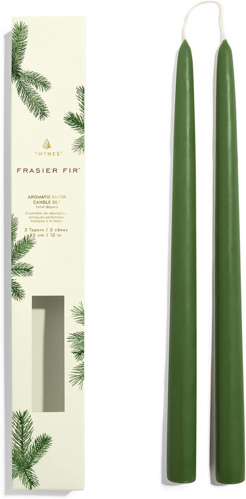 Thymes Frasier Fir 12" Taper Candle Set - Scented Candle with Crisp Siberian Fir, Cedarwood, Sandalwood Notes