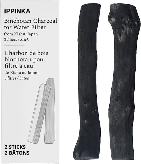 IPPINKA Binchotan Charcoal Water Purifier – 2 Sticks, Each Filters 3 Liters, Reduces Hardness, Absorbs Odor