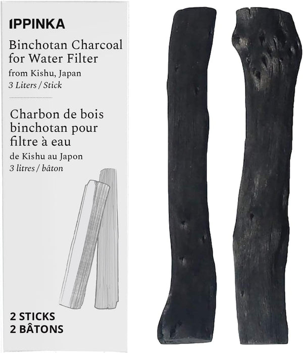 IPPINKA Binchotan Charcoal Water Purifier – 2 Sticks, Each Filters 3 Liters, Reduces Hardness, Absorbs Odor