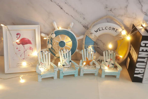 4 Pack Wooden Handmade Mini Chair Ornament, Beach Decor, Nautical Decoration for Bathroom, Bedroom, Home Office Desk