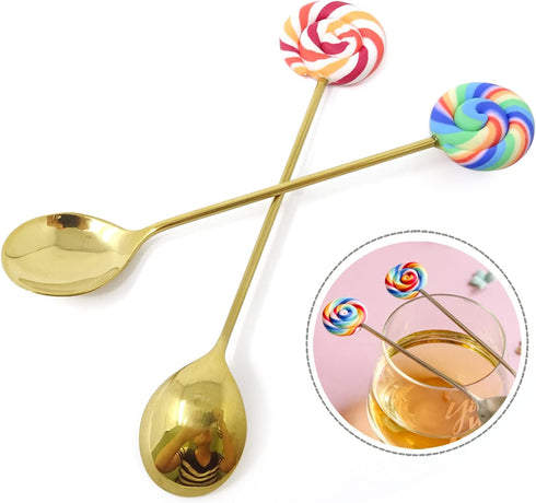Honbay 4PCS Creative Lollipop Stainless Steel Spoon, Coffee Spoon, Dessert Spoon, Ice Cream Spoon, Sugar Spoon for