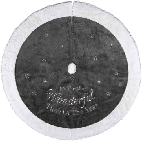 yuboo Gray Christmas Tree Skirt, 36" Faux Fur Pencil Tree Skirt Rug with White Snowflakes for 5-6 ft Christmas Tree