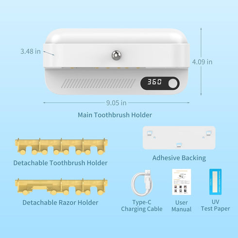 Zyntieu Countdown 4 UV Toothbrush Sanitizer and Holder, Wall-Mounted Electric Toothbrush Cleaner with Air Drying