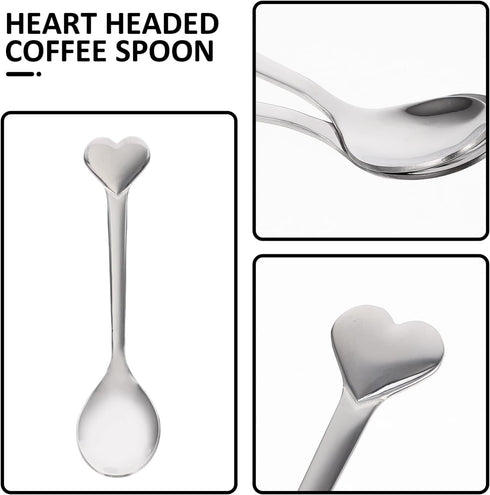 12pcs Silverware Coffee Spoon Set, Heart Shaped Stainless Steel Dessert Spoons for Ice Cream, Tea, Valentines Day