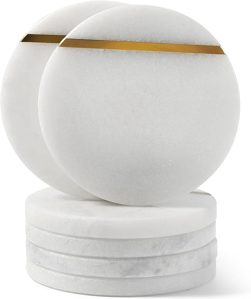 Koville White Marble Coasters Set of 6 for Coffee Table, 3.9" Inches