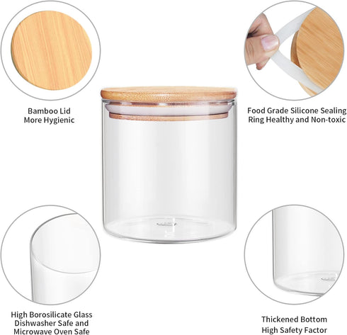 18 Oz Glass Jar with Lid, Clear Thickened Storage Container with Sealed Bamboo Lid for Coffee, Sugar, Spices