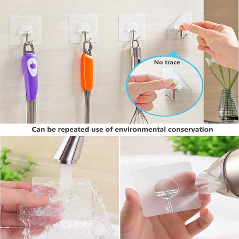 Heavy Duty Adhesive Hooks, Waterproof Transparent Wall Hooks for Bathroom, Kitchen, 12 Pack